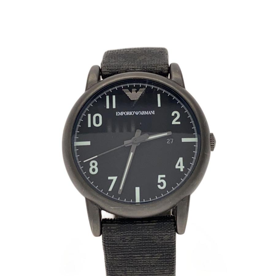 EMPORIO ARMANI ブラック クォーツ腕時計 EMPORIO ARMANI◇ドレスブラックファブリック/クォーツ腕時計/アナログ