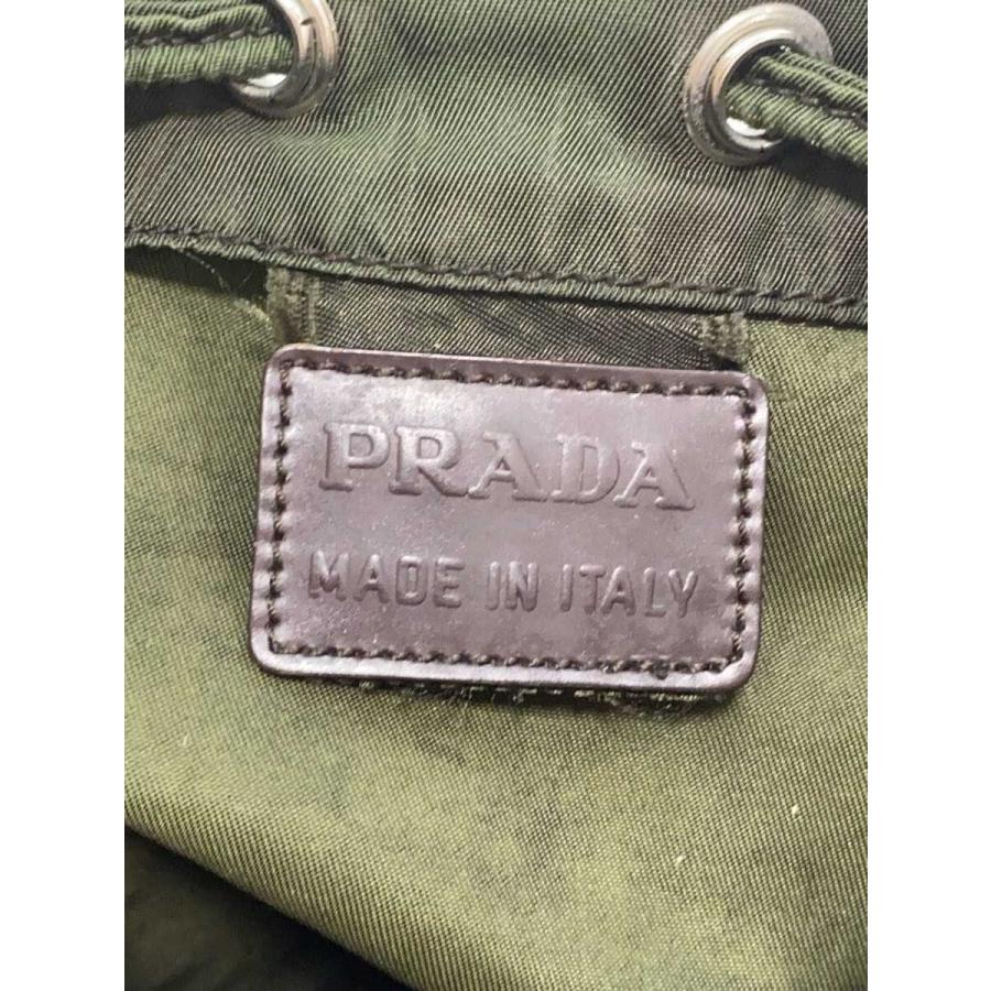 【PRADA】プラダ ナイロン 巾着バック ポーチ カーキ PRADA◇ポーチ/ナイロン/カーキ/巾着ポーチ/トライアングルロゴ/状態