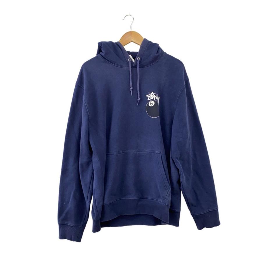 STUSSY◇パーカー/8ボール/L/コットン/ネイビー/プリント/色褪せ、シミ