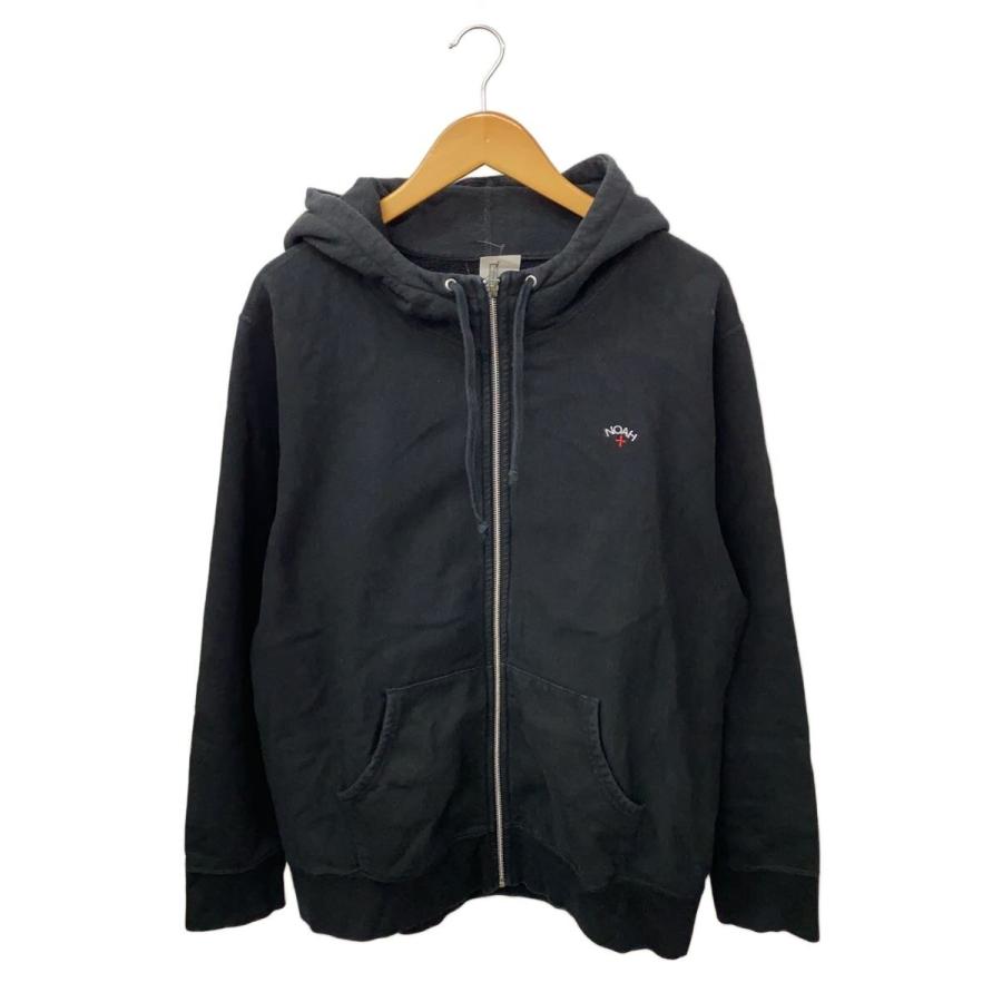 NOAH◇ZIP FRONT HOODIE/ジップパーカー/XL/コットン/ブラック