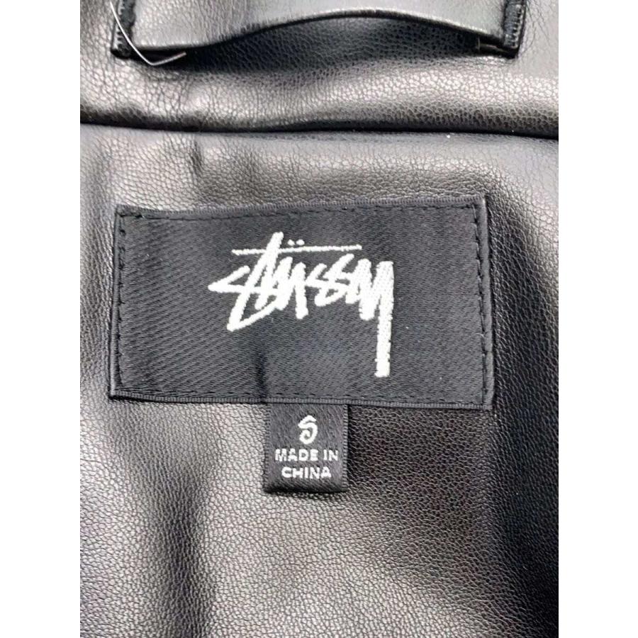 STUSSY◇DOUBLE BREASTED TRENCH/S/フェイクレザー/BLK/無地/115800