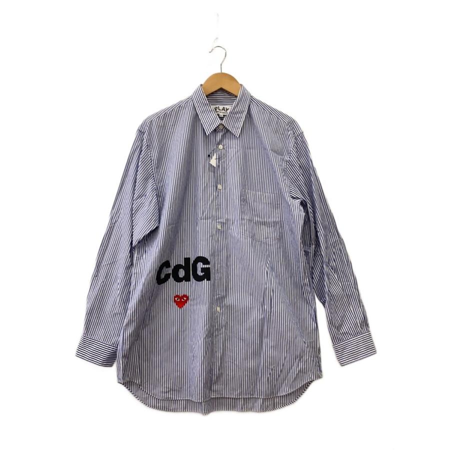 PLAY COMME des GARCONS◇長袖シャツ/XL/コットン/BLU/ストライプ/AE 