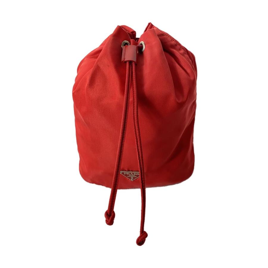 PRADA◇三角ロゴ/巾着ポーチ/ナイロン/RED/無地/1n0881 PRADA◇三角ロゴ/巾着ポーチ/ナイロン/RED/無地/1n0881