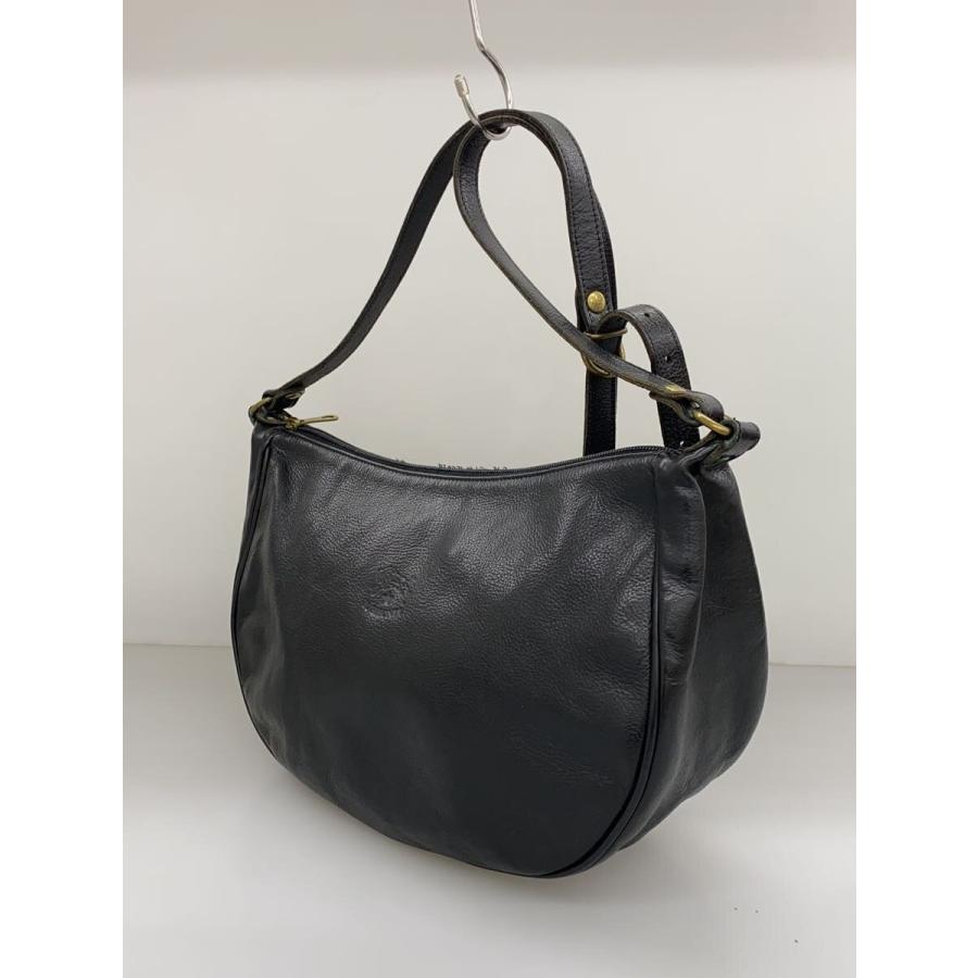 美品　イルビゾンテ　ハーフムーン　ショルダーバッグ　黒 IL BISONTE◇ハーフムーン/ショルダーバッグ/レザー/BLK// : セカンド