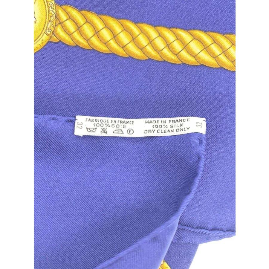 HERMES◇太鼓/90×90/スカーフ/シルク/NVY/総柄/レディース