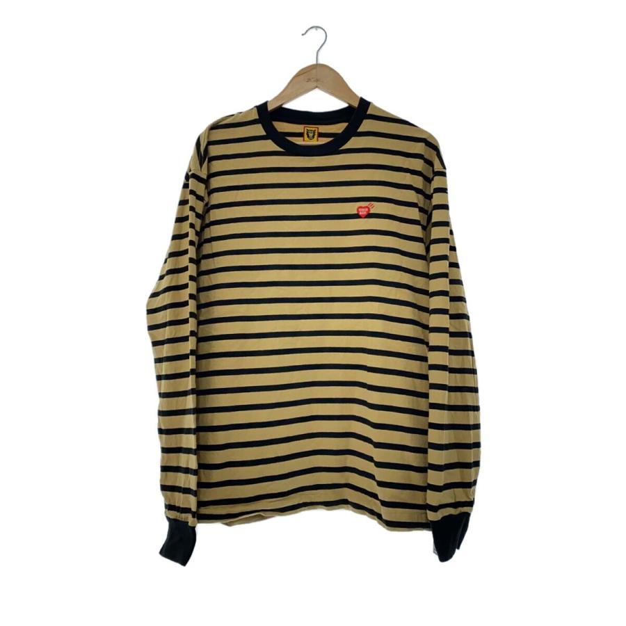 HUMAN MADE◇長袖Tシャツ/XL/コットン/ベージュ/ボーダー/HM25CS023