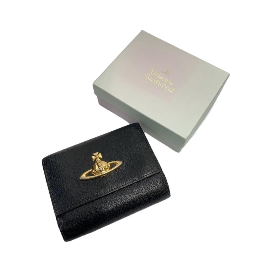 未使用級　Vivienne Westwood ブラック　三つ折り財布　レザー Vivienne Westwood◇ヴィヴィアンウエストウッド/3つ折り財布/牛革/BLK