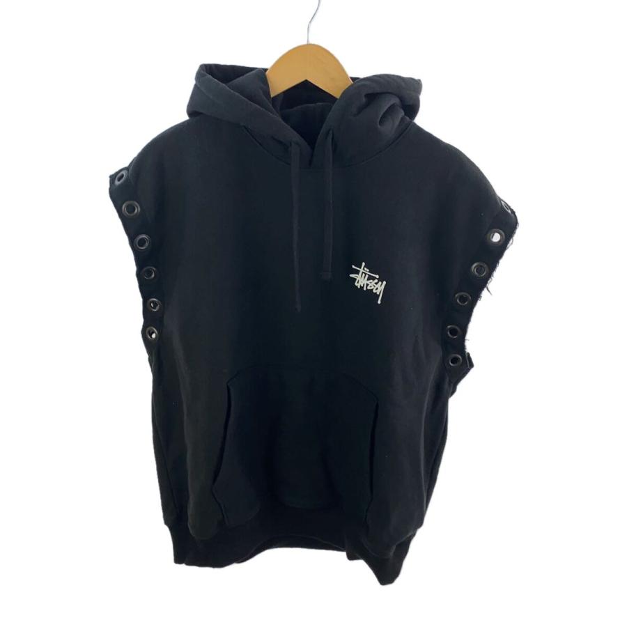 STUSSY◇24SS/S/S HOODIE/ノースリーブパーカー/M/コットン/BLK/WM
