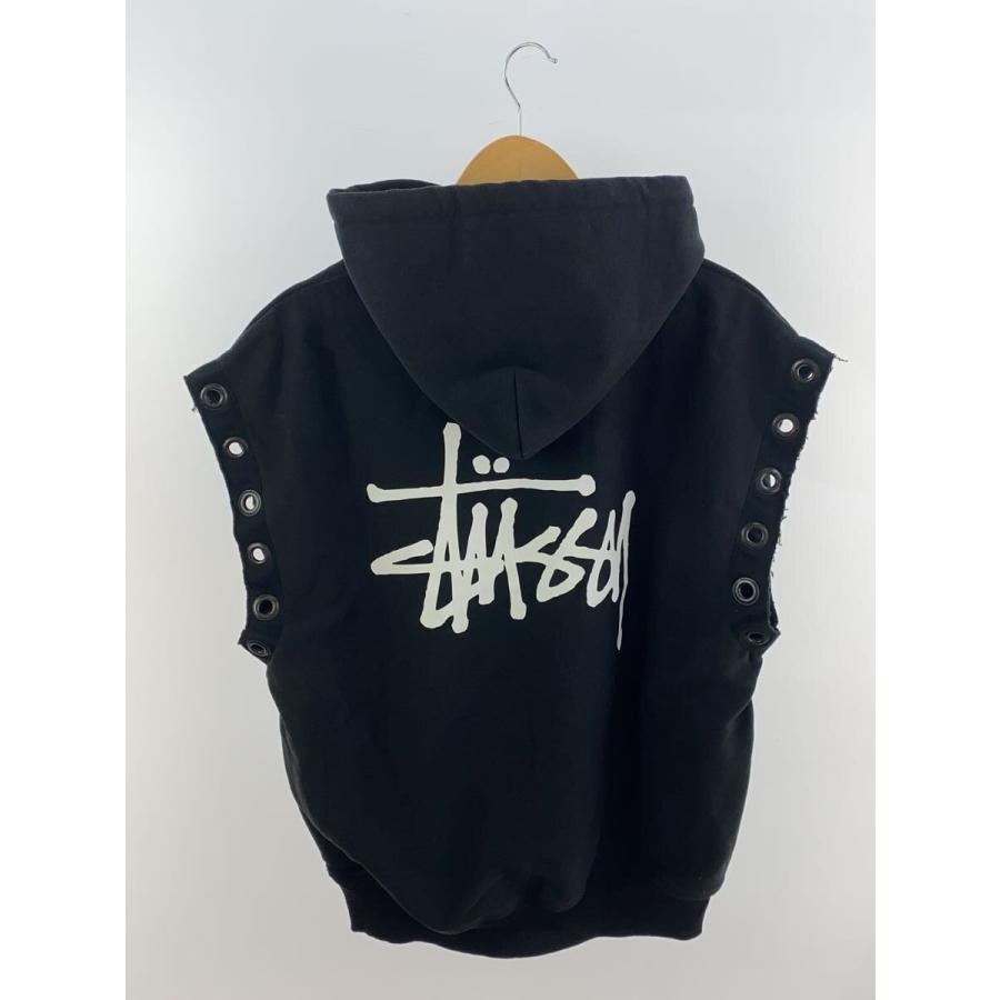 STUSSY◇24SS/S/S HOODIE/ノースリーブパーカー/M/コットン/BLK/WM