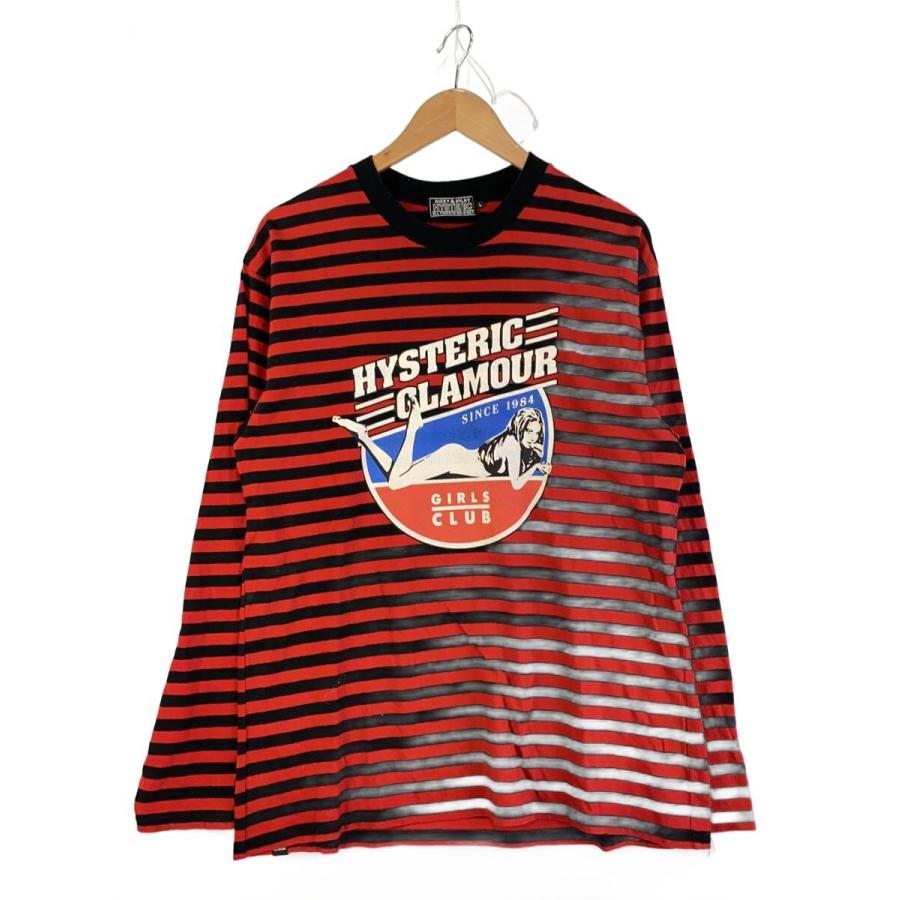 ヒステリックグラマー　ロンT ボーダー　赤 HYSTERIC GLAMOUR◇長袖Tシャツ/L/コットン/RED/ボーダー/02223CL05
