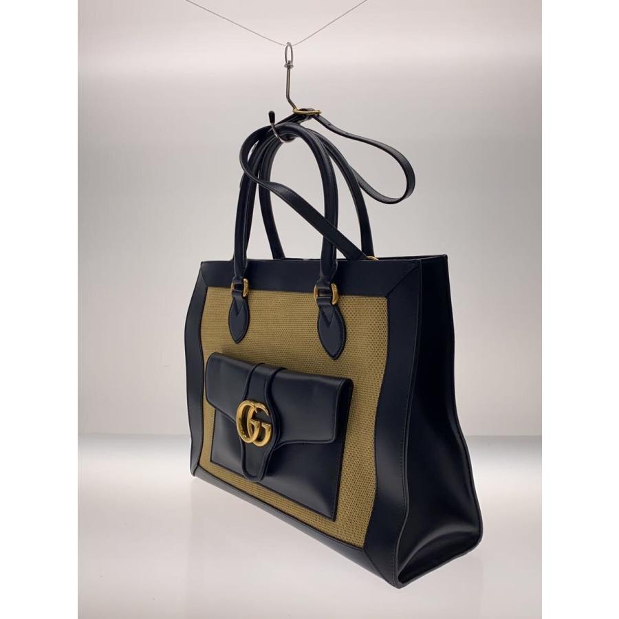 GUCCI◇GGマーモント/レザー切替/トートバッグ/レザー/NVY/64900 