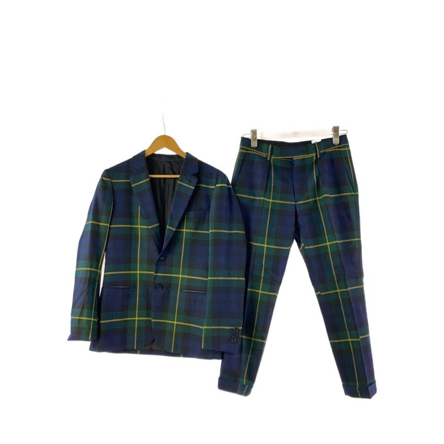 【Paul Smith】ネイビーとグリーンのチェック柄　セットアップ　40 Paul Smith◇ブラックウォッチウールジャケット/3ピース/M/ウール