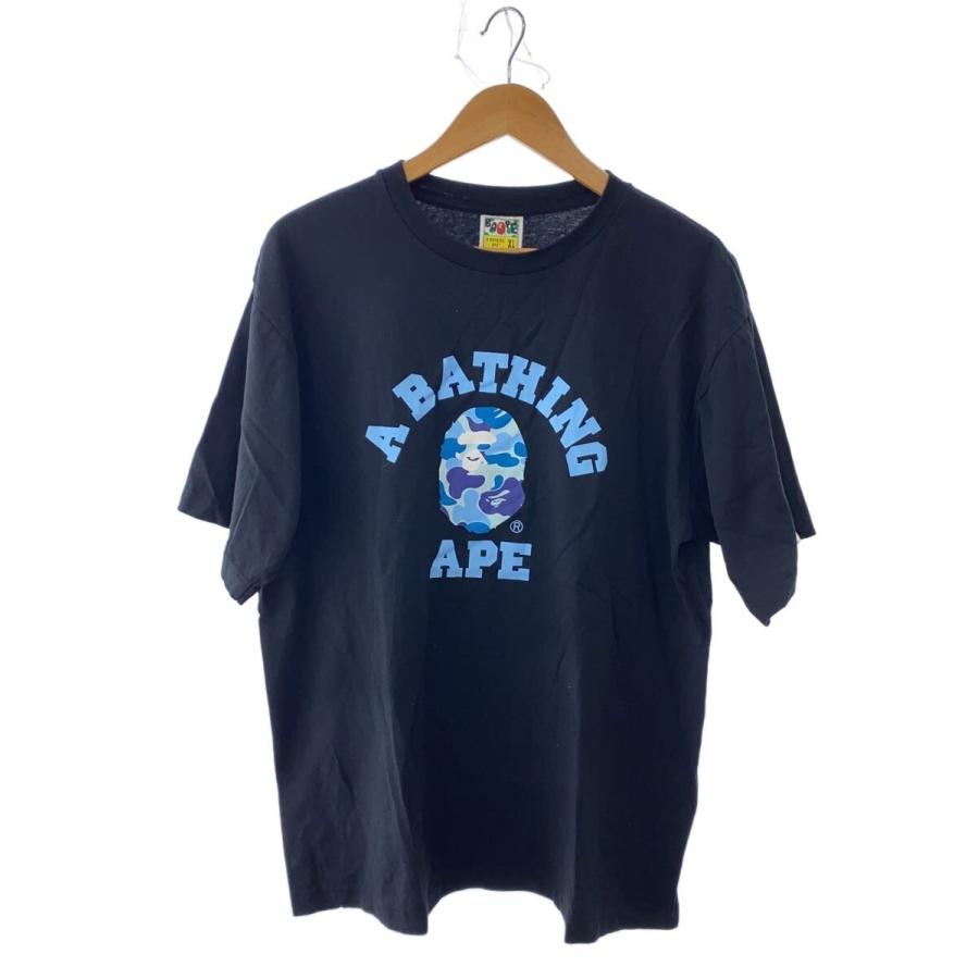 A BATHING APE◇カモカレッジプリントTシャツ/XL/コットン/ブラック