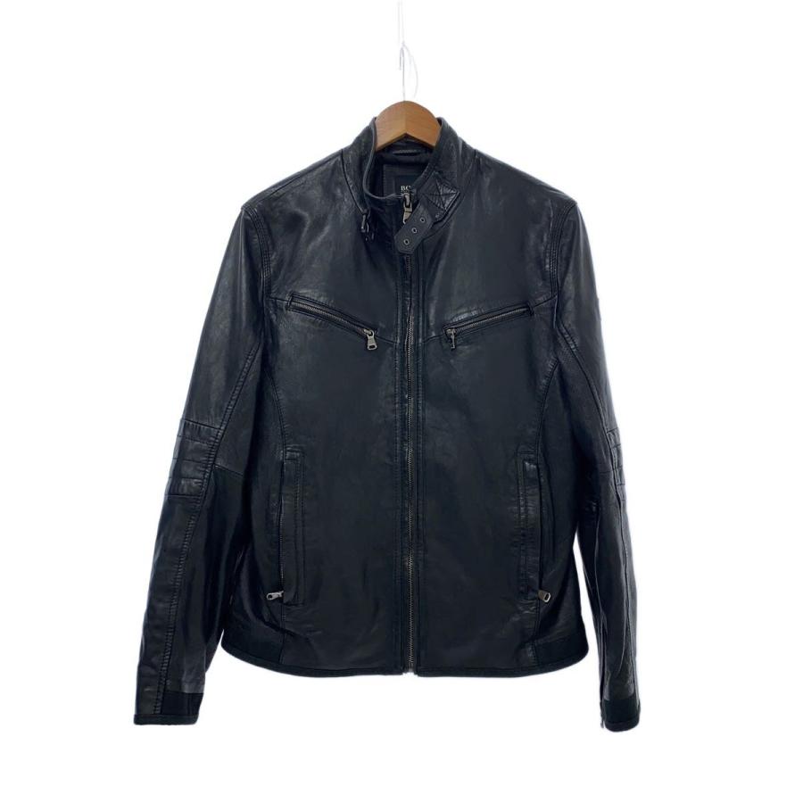 HUGO BOSS◇レザージャケット・ブルゾン/46/レザー/BLK/無地