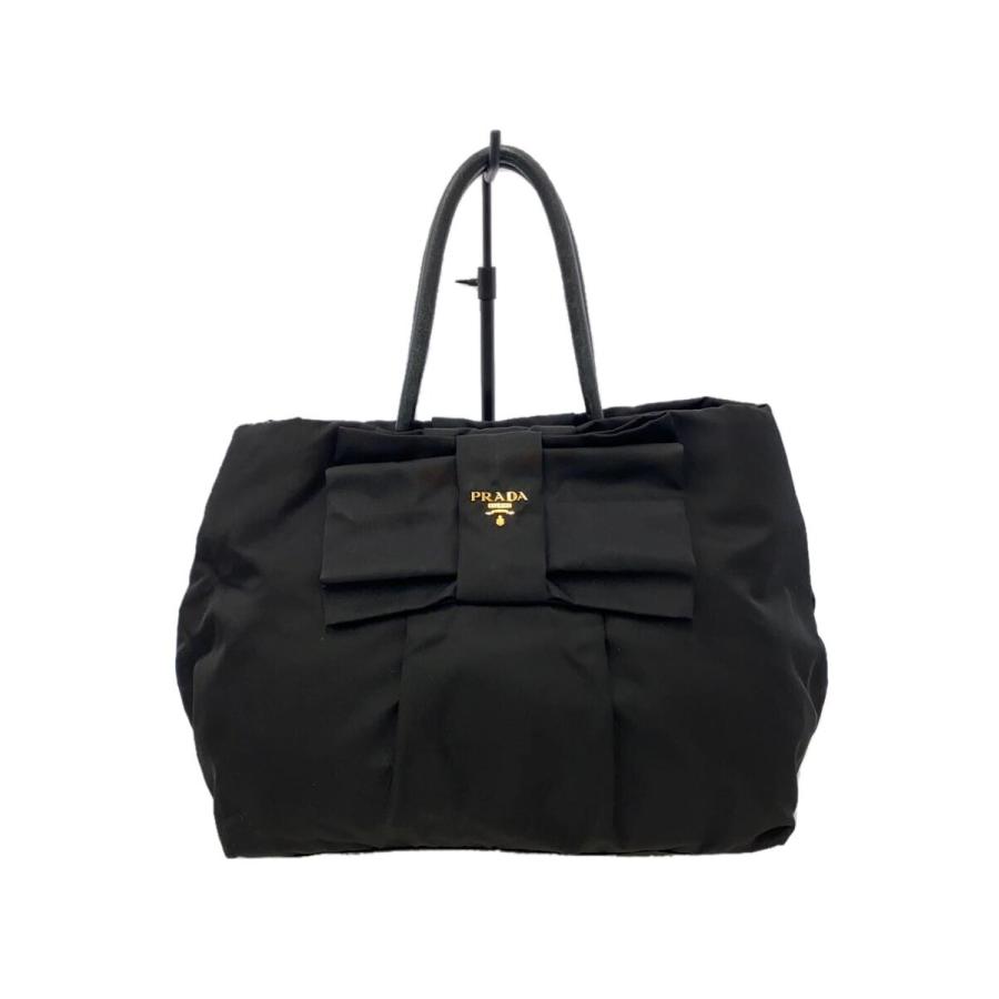 PRADA ナイロンバッグ ブラック リボン トートバッグ　ハンドバッグ PRADA◇リボン_ハンドバッグ/ナイロン/BLK/無地 : セカンド