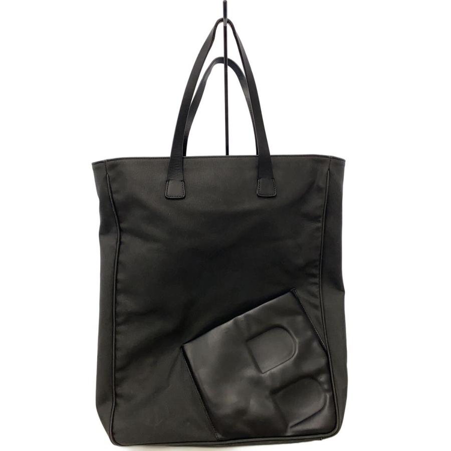 BALLY◇ビッグB_トートバッグ/キャンバス/BLK/無地 : セカンド