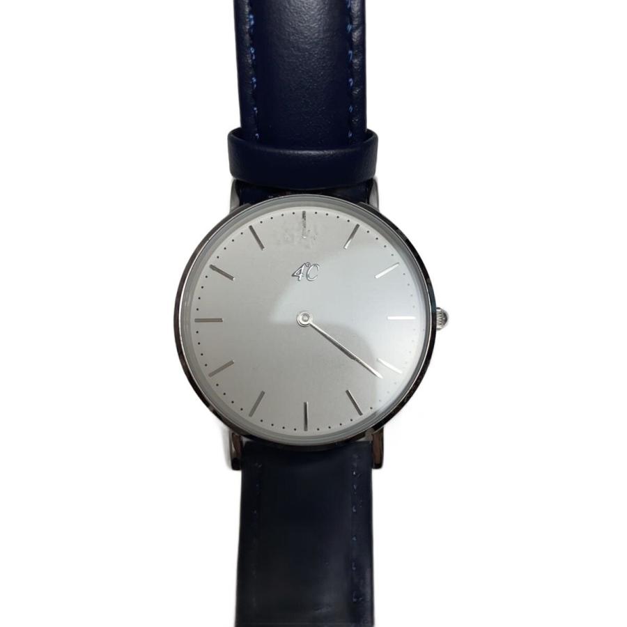 4℃◇クォーツ腕時計/アナログ/レザー/WHT/NVY/202518 : セカンド