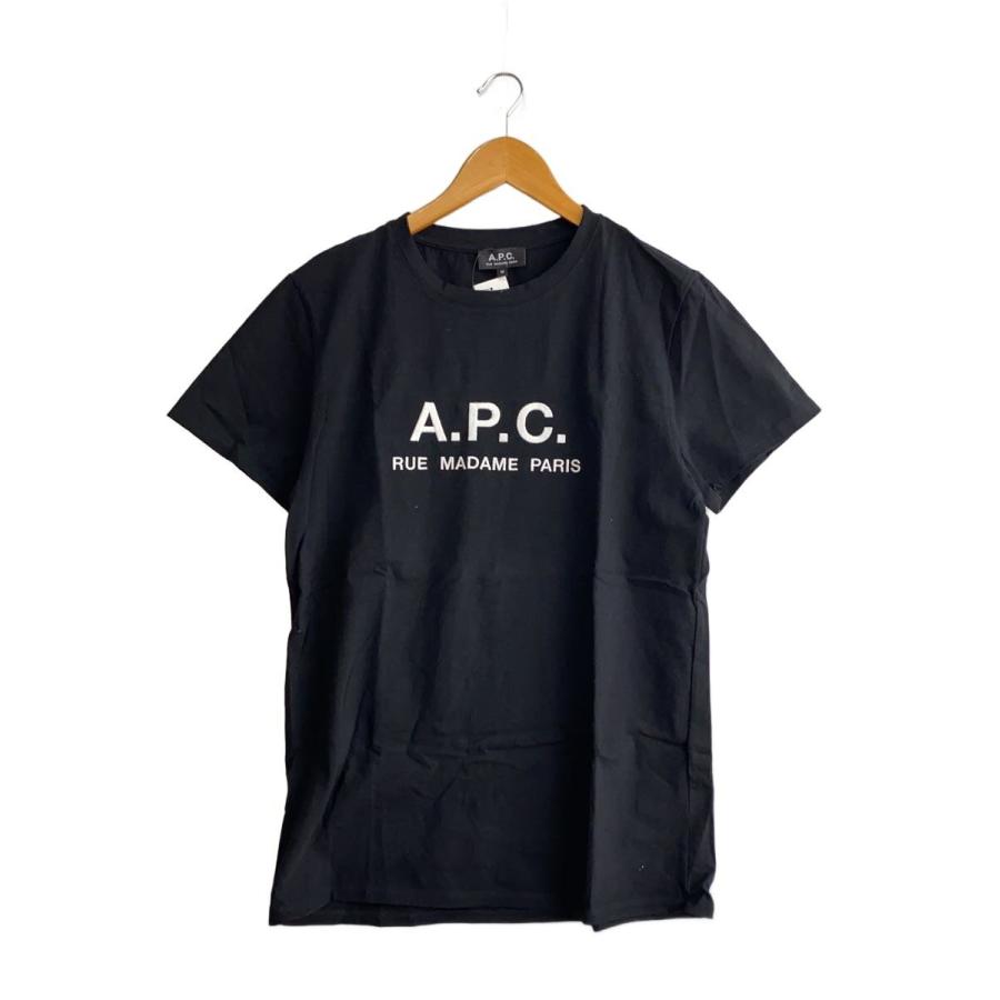 A.P.C.◇RUE MADAME/ロゴ刺繍クルーネックTシャツ/M/コットン/BLK/無地 