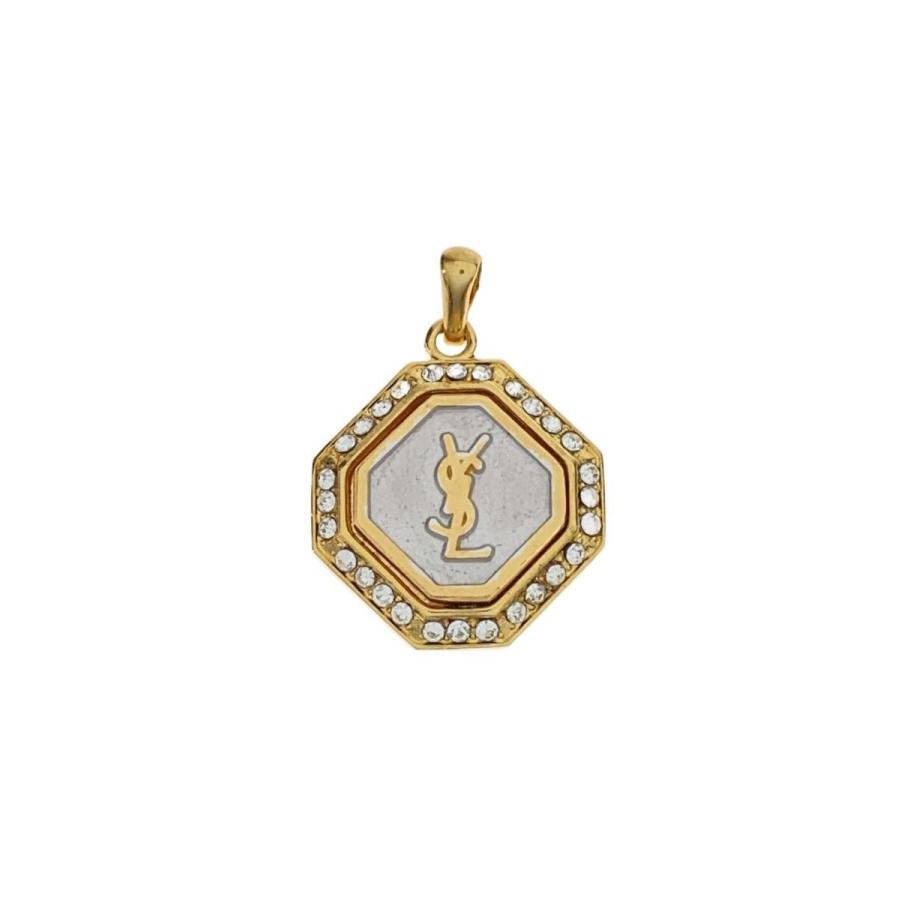 金色八角形ペンダント YVES SAINT LAURENT◇八角形 オクタゴン/ラインストーン/ペンダント