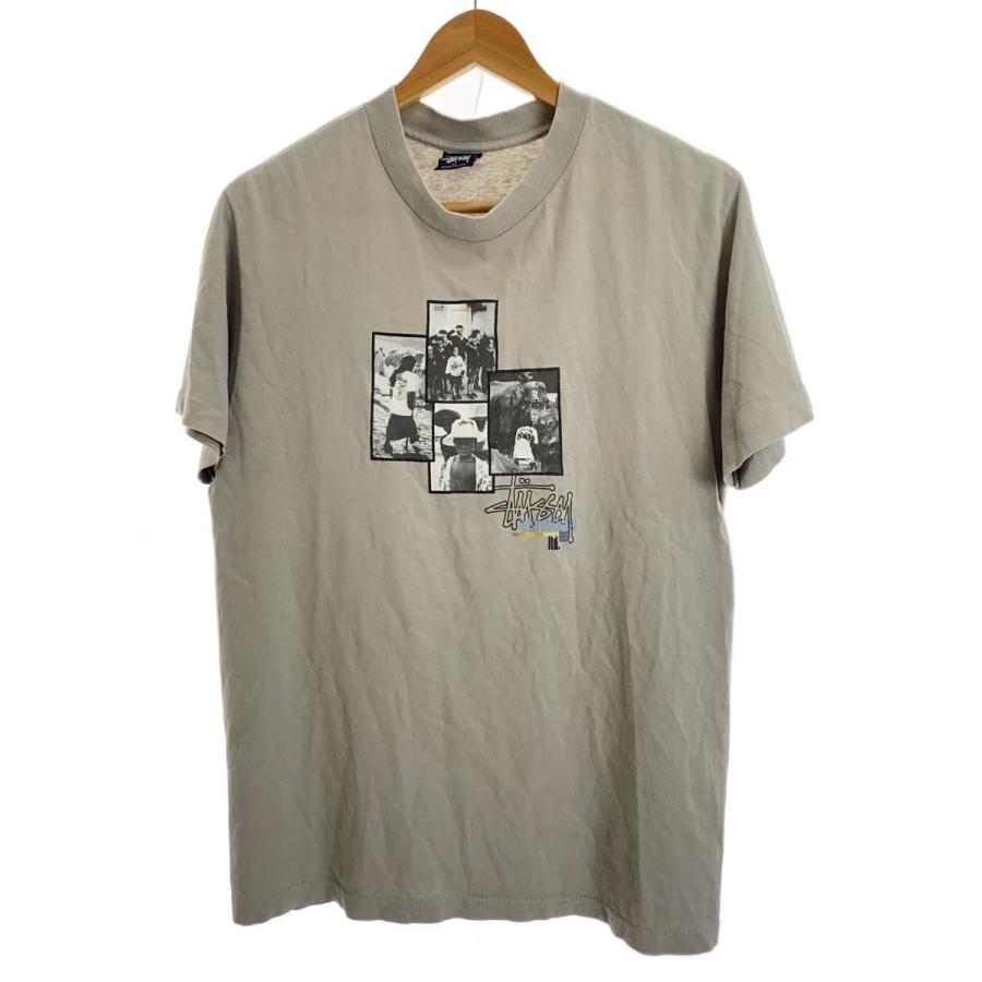 0412-024 STUSSY　90s oldstussy フォトTシャツ STUSSY◇Tシャツ/M/コットン/GRY/プリント/90s/OLD/4kids Photo/状態