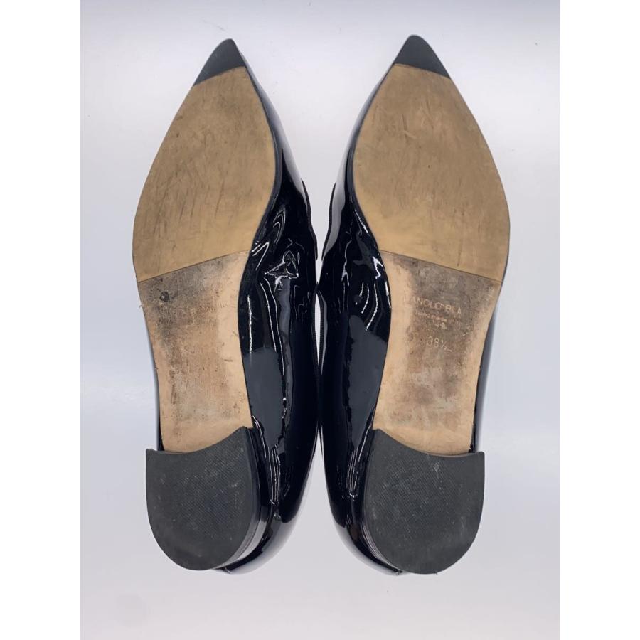 MANOLO BLAHNIK◇メリージェーンフラット/パンプス/38.5/BLK/エナメル