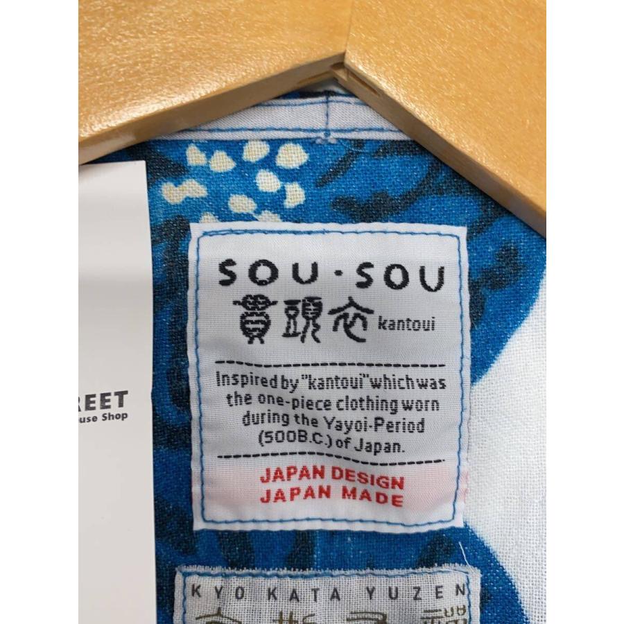 SOU・SOU◇京型友禅/貫頭衣/7分袖ワンピース/--/コットン/BLU