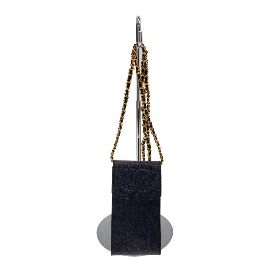 CHANEL キャビアスキン スマホショルダーバッグ CHANEL◇ショルダーバッグ/レザー/BLK/キャビアスキンヴィンテージ