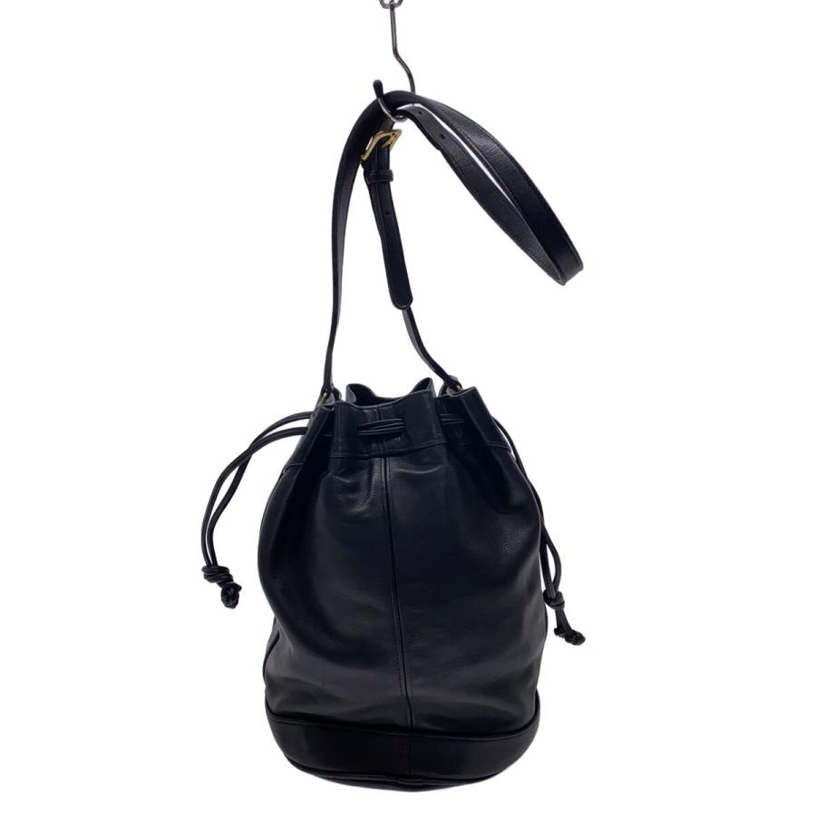 COACH◇オールドコーチ/巾着型ショルダーバッグ/レザー/BLK/006