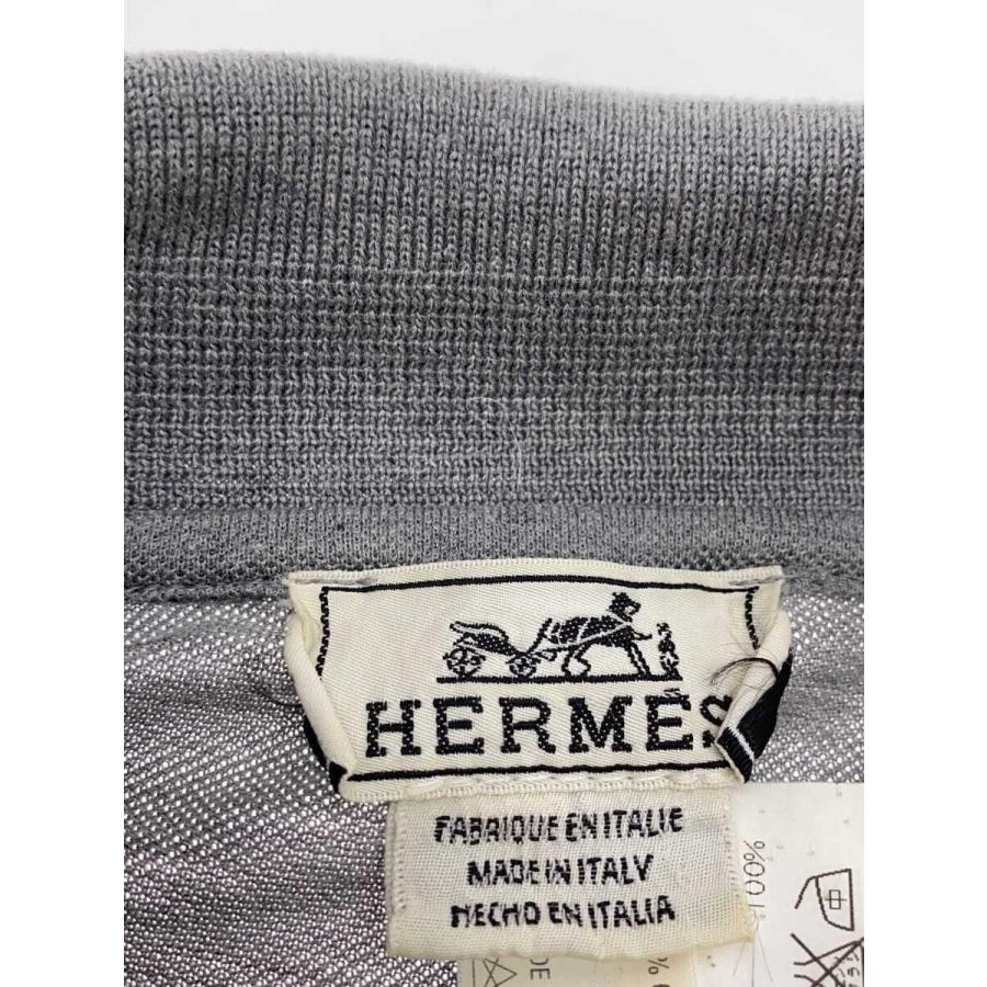 HERMES◆ポロシャツ/M/コットン/GRY/無地/H刺繍_2