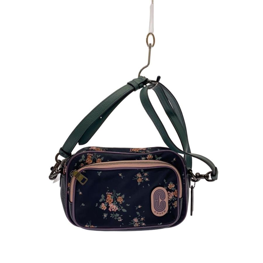 COACH◇フラワーモチーフ ショルダーバッグ/レザー/ネイビー/91020