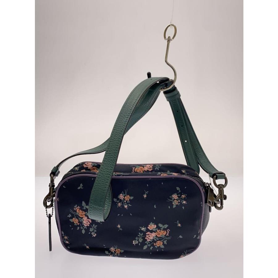 COACH◇フラワーモチーフ ショルダーバッグ/レザー/ネイビー/91020
