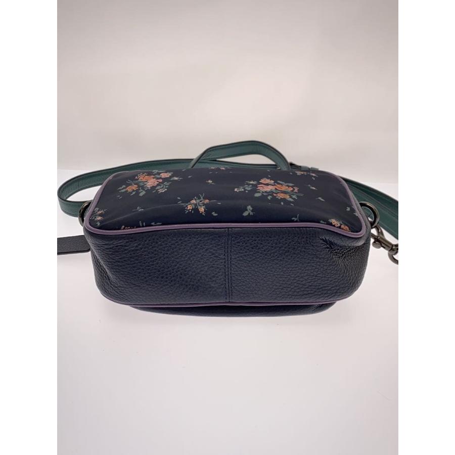 COACH◇フラワーモチーフ ショルダーバッグ/レザー/ネイビー/91020