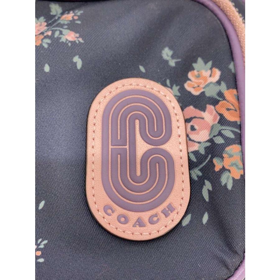 COACH◇フラワーモチーフ ショルダーバッグ/レザー/ネイビー/91020
