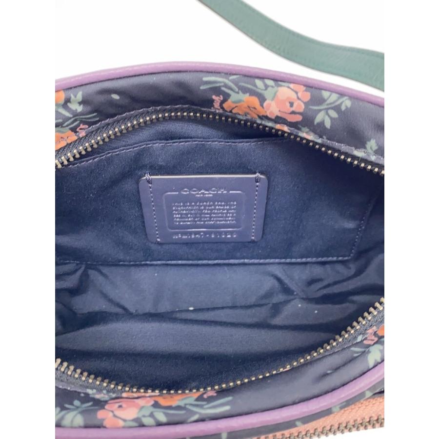 COACH◇フラワーモチーフ ショルダーバッグ/レザー/ネイビー/91020