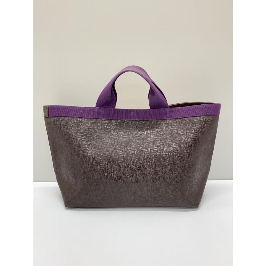 美品 Herve Chapelier トートバッグ レザー グレー パープル Herve Chapelier◇トートバッグ/レザー/BRW// : セカンドストリート