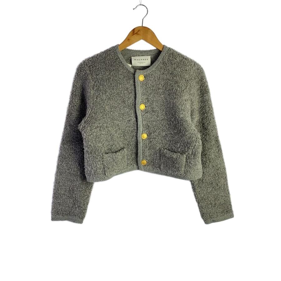 MACPHEE ムートン クルーネックカーディガン グレー　S MACPHEE◇ムートンクルーネックカーディガン/S/ウール/GRY/12-02-34