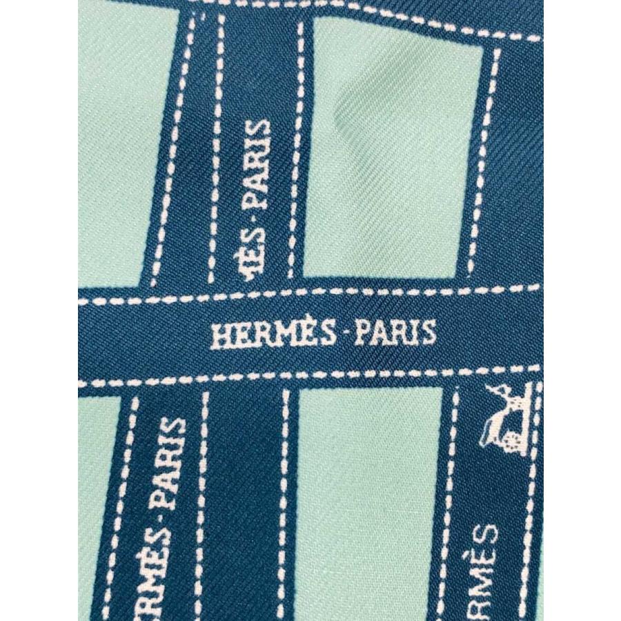 HERMES◇カレ45/ボルデュック/リボン/スカーフ/シルク/BLU/総柄