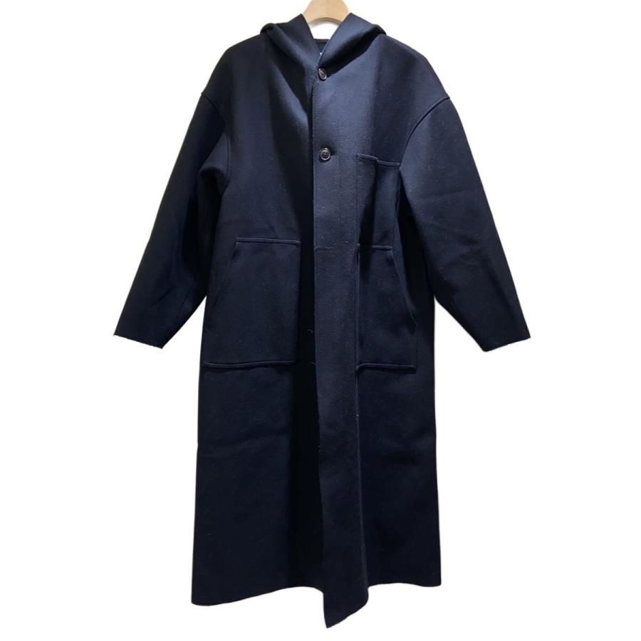HYKE◇MELTON HOODED WORK COAT/1/ウール/BLK/222-17357 022