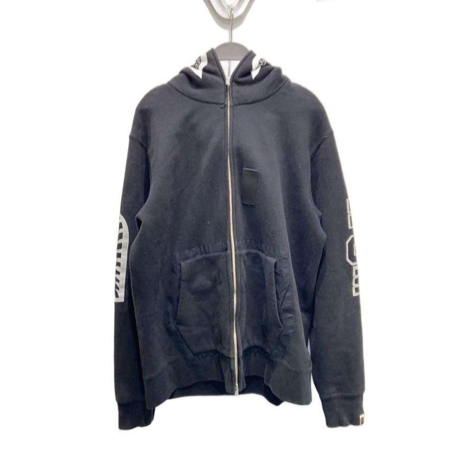 A BATHING APE◆S/MILITARY SHARK/ジップパーカー/2XL/コットン/BLK/001ZPE801009X//