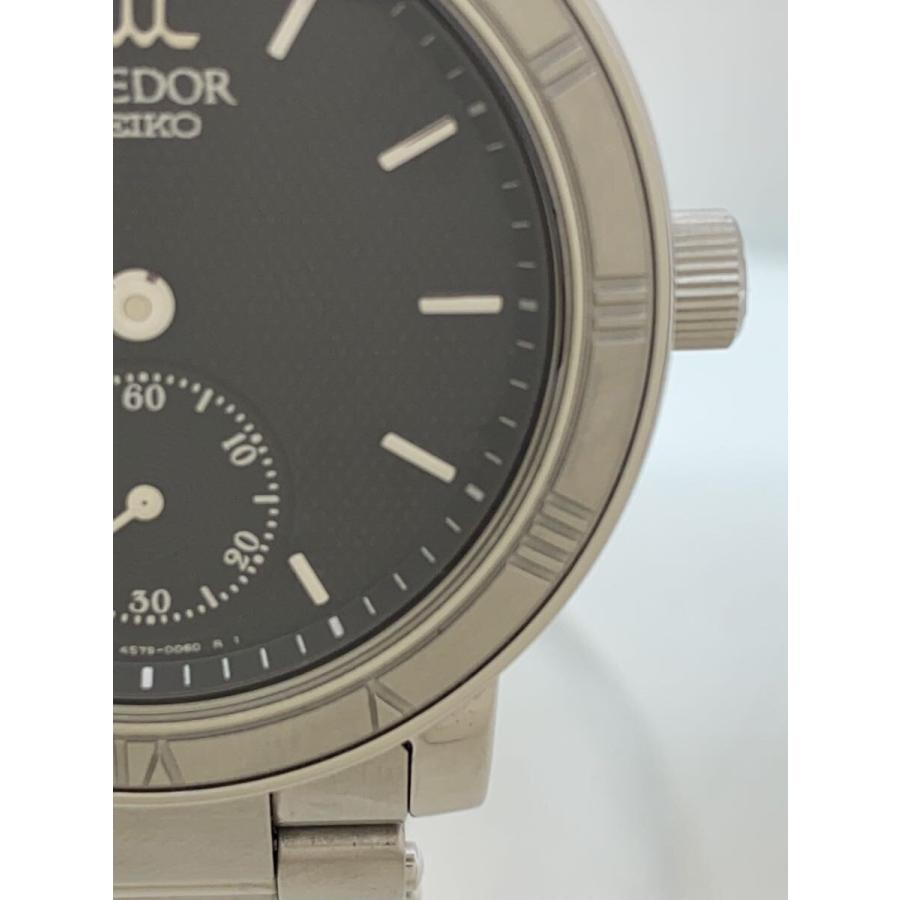 SEIKO◇CREDOR手巻腕時計/アナログ/ステンレス/BLK/SLV/SS/4S79-0020