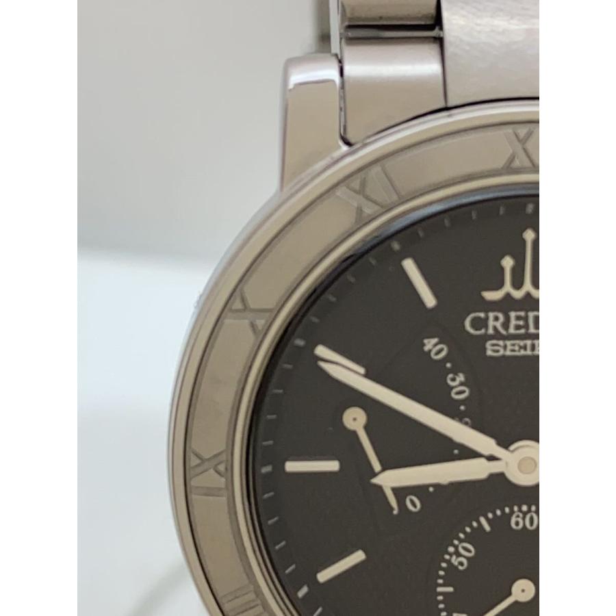 SEIKO◇CREDOR手巻腕時計/アナログ/ステンレス/BLK/SLV/SS/4S79-0020