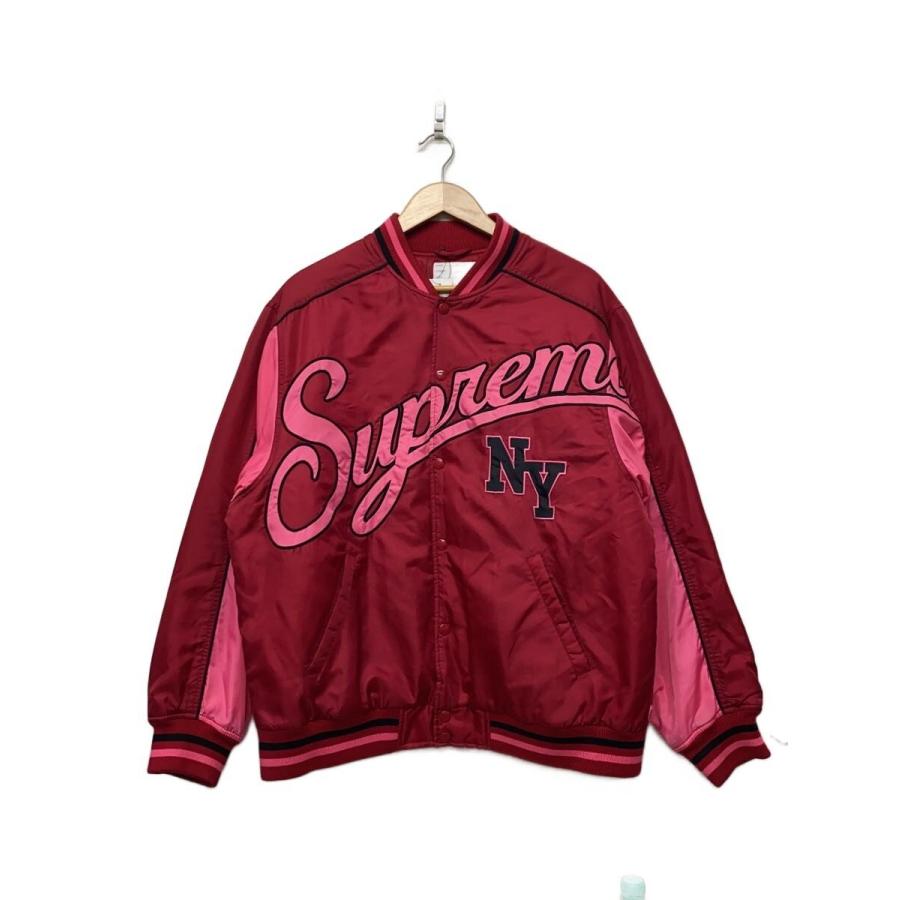 Supreme◇スタジャン/L/ナイロン/RED/contrast script varsity jacket