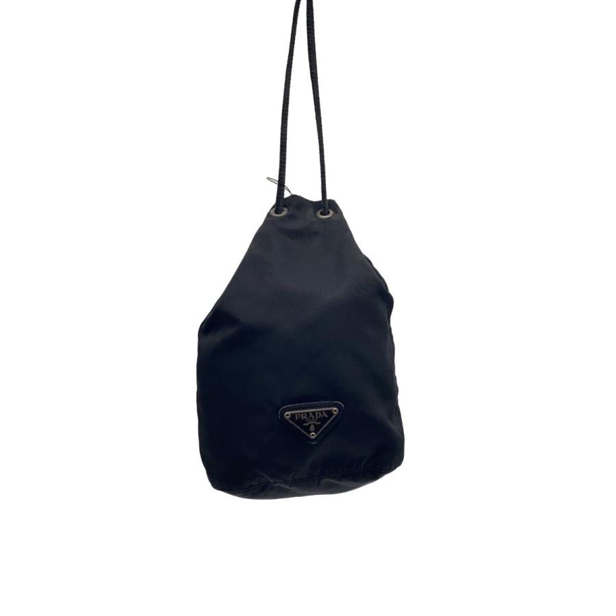 【美品】PRADA テスートナイロン　巾着　ポーチ　トライアングルロゴ　三角ロゴ PRADA◇トライアングルロゴ/巾着/ハンドバッグ/ナイロン/BLK