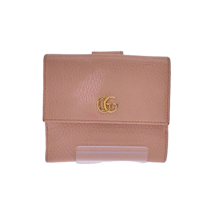 美品 GUCCI　グッチ　三つ折り財布　GG マーモント　レザー GUCCI◇3つ折り財布_GGマーモント/レザー/PNK/レディース : セカンド