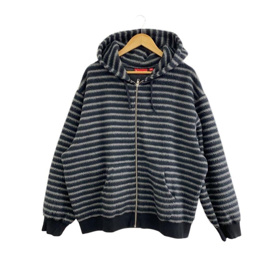 Supreme ハーフジップ ボーダー ニット セーター Supreme◇ジップパーカー/L/コットン/BLK/ボーダー/brushed zip up