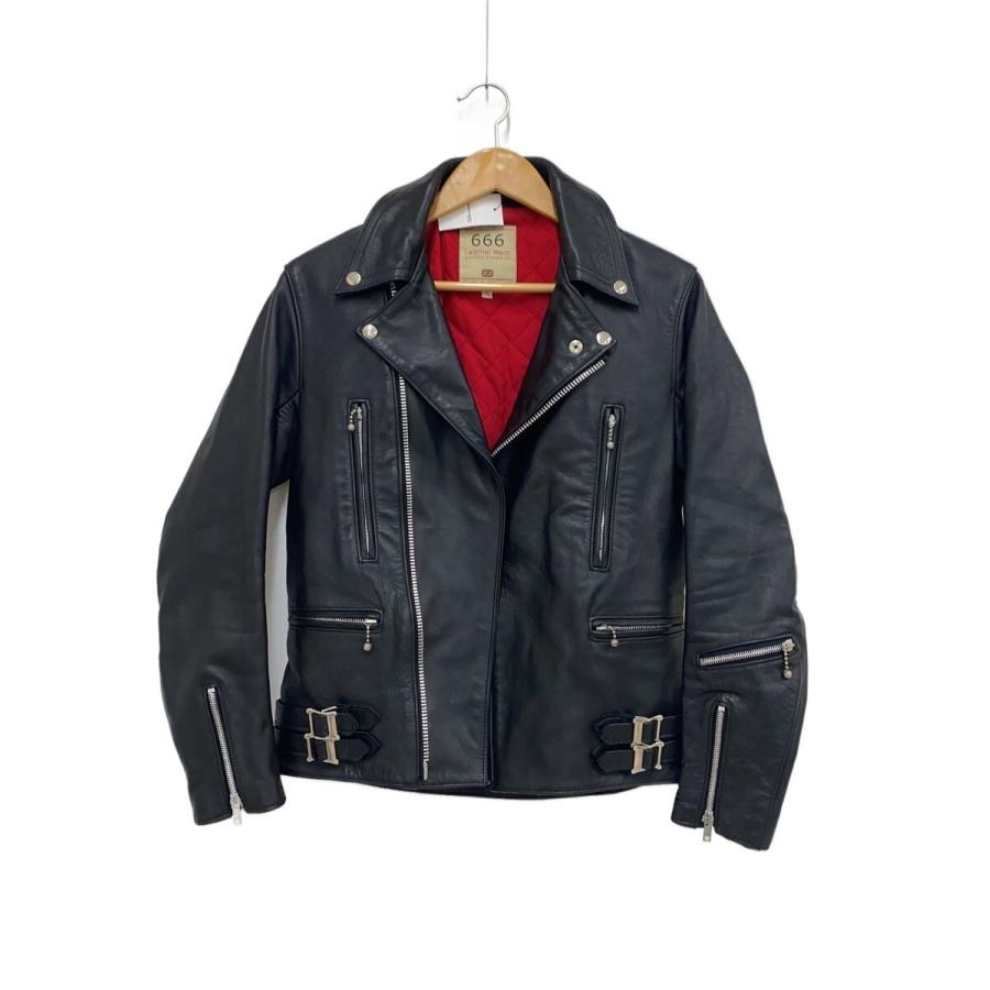 666 Leather Wear◇ダブルライダースジャケット/34/レザー/BLK