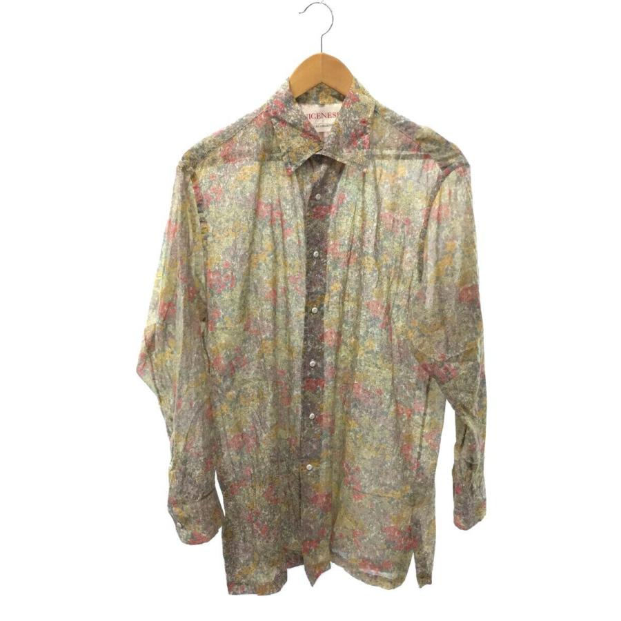 NICENESS◇22SS/ADAMS KADHI/シルクプリントシャツ/S/コットン/YLW/NN 