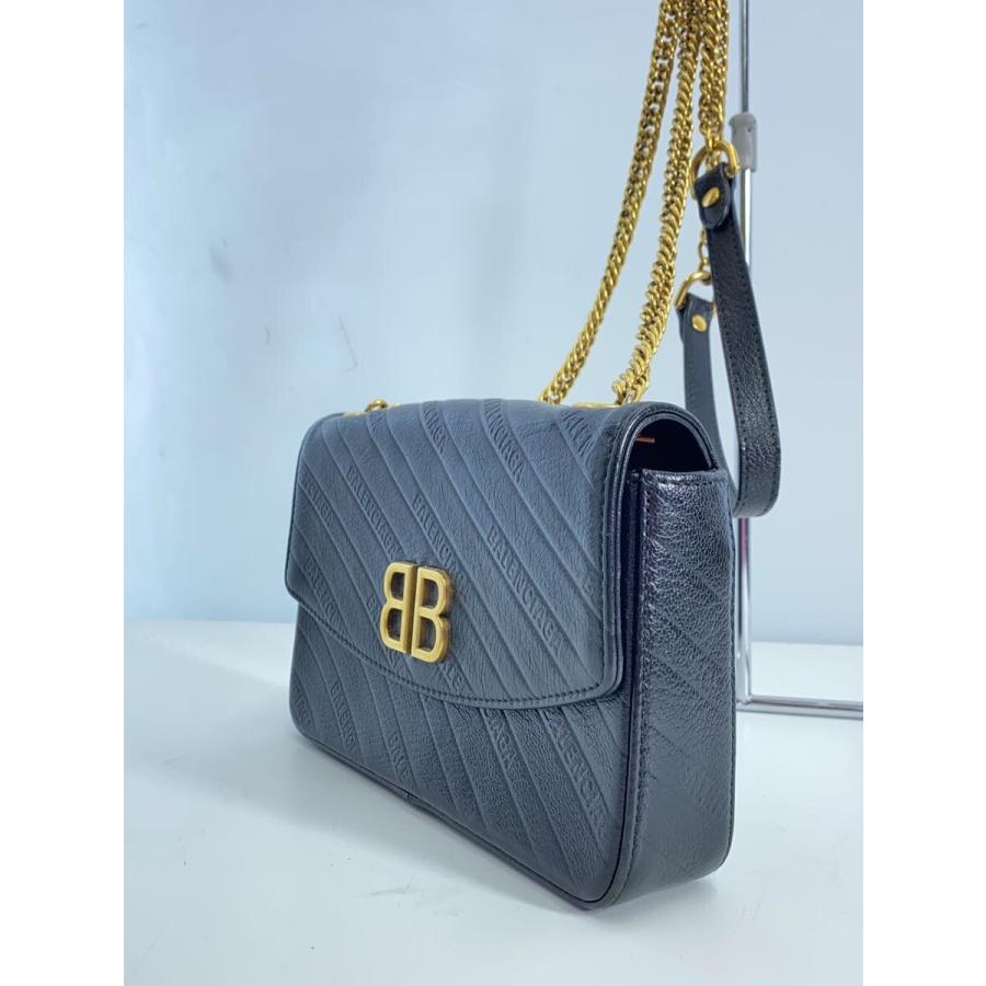 BALENCIAGA◇BBロゴ/チェーンショルダーバッグ/レザー/BLK