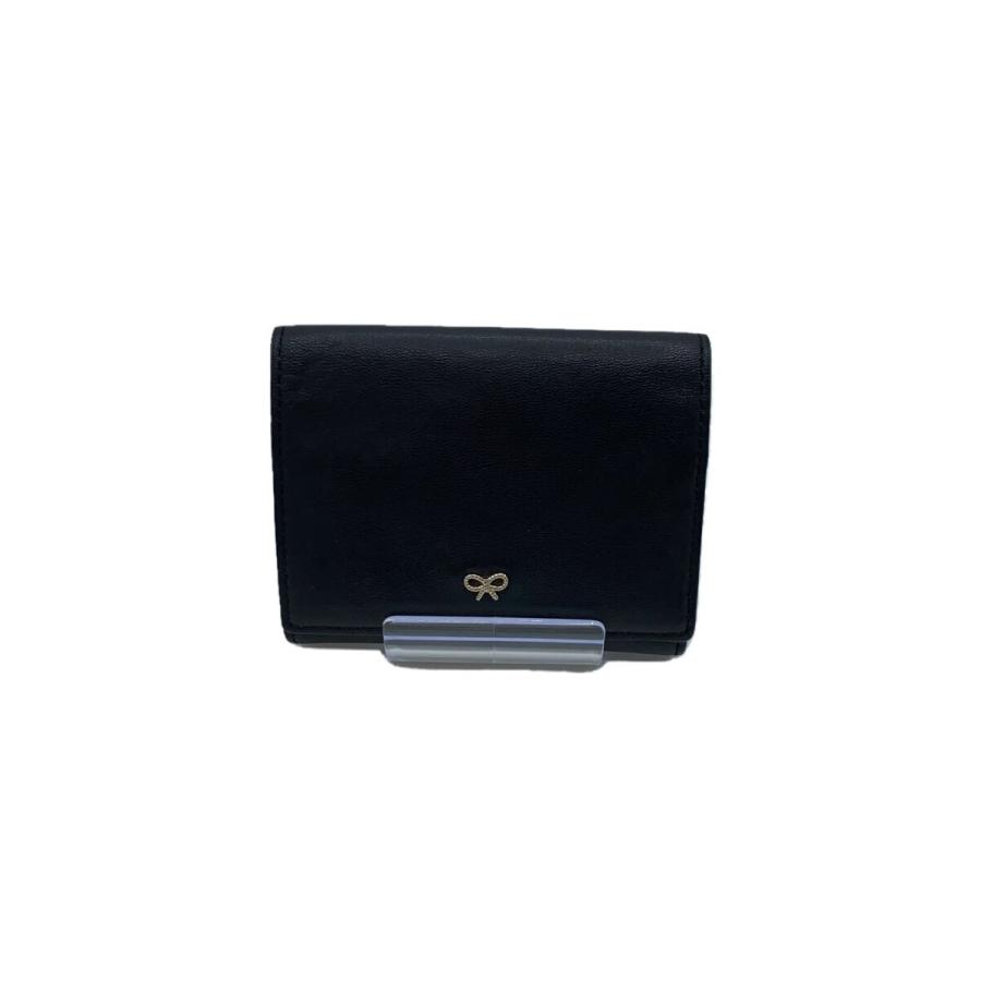 ANYA HINDMARCH◇カードケース/牛革/BLK/レディース : セカンド
