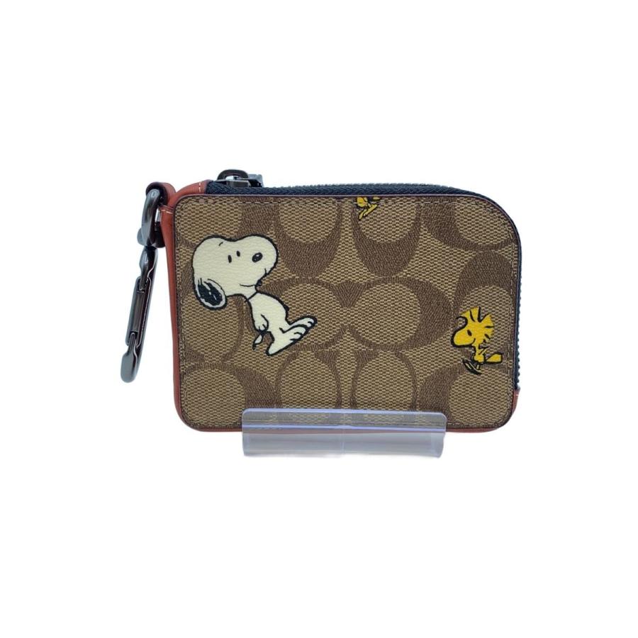 COACH◇Lジップカードケース/スヌーピーウッドストック--/BRW